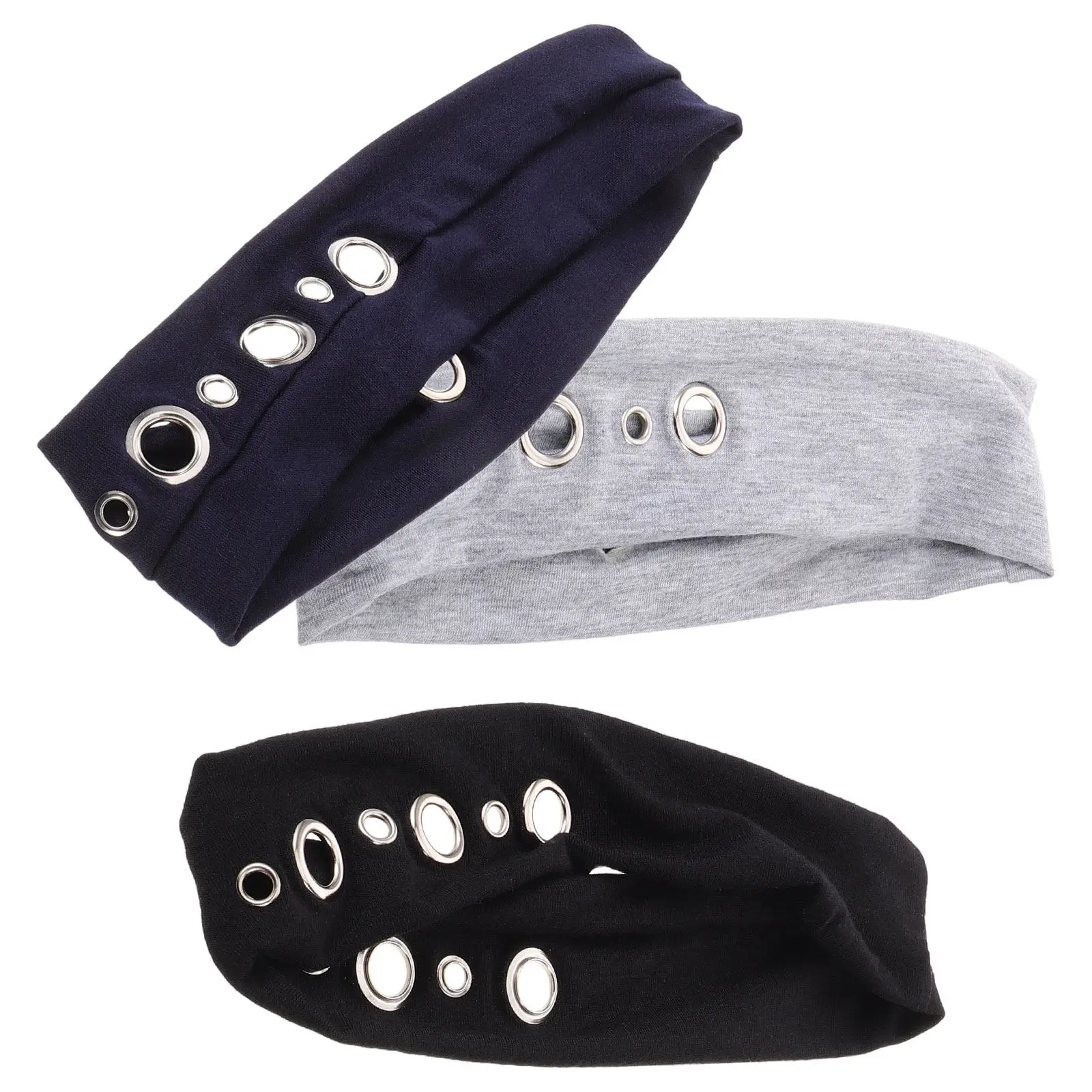 

3Pcs Punk Rock Headbands for Women Stretchy Hollow Elastic Fabric Hair Bands Gothic Grunge Music Festival Accessories Eyelet