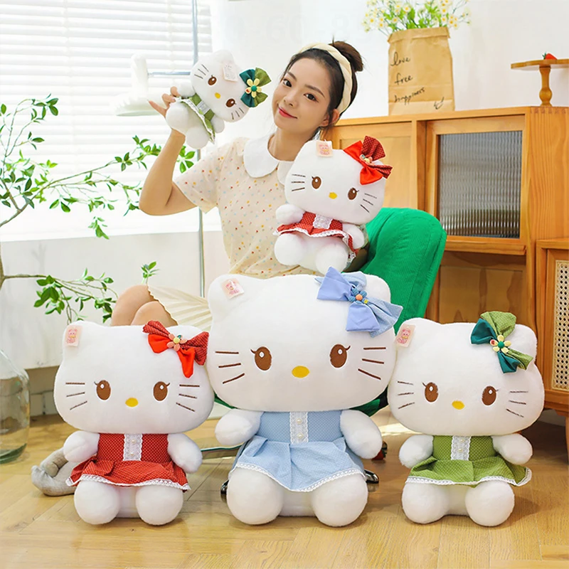 

Новая плюшевая игрушка Sanrio Kawaii Hello Kitty с жемчужным точечным платьем, милая мягкая кукла для детей, подарок на день рождения, Рождество, мягкая игрушка для маленьких девочек