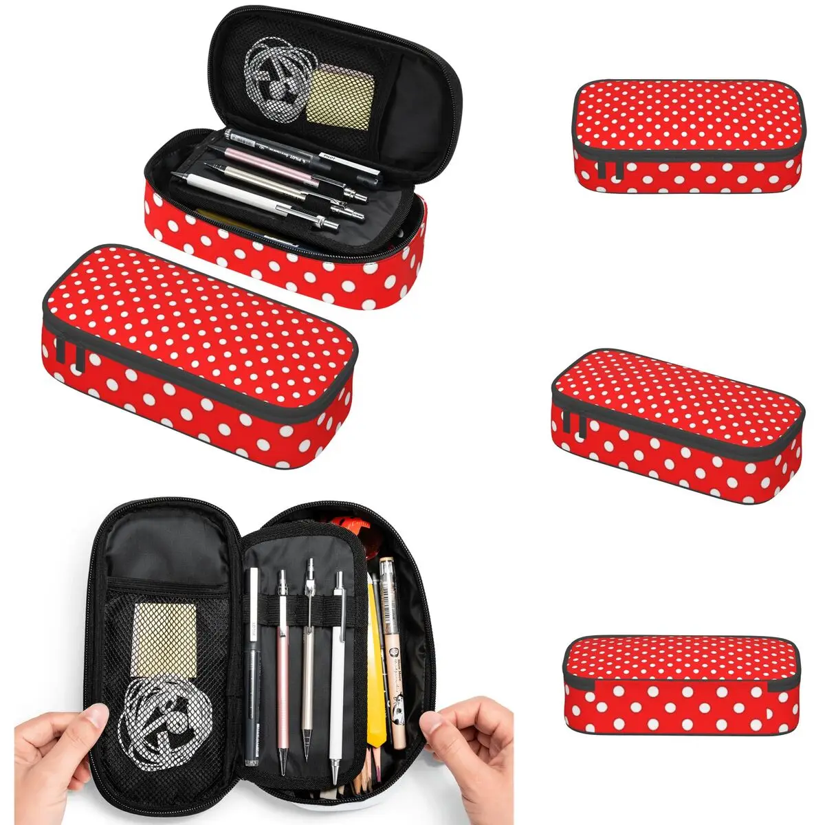 POLKA DOTS RED Pencil Cases Big Capacity Pen Bags Pen Box Pencil Pouch For Boys Girls Students Stationery School Office