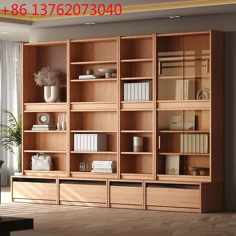 

Solid wood oak card seat bookcase combination glass locker floor-to-ceiling integration