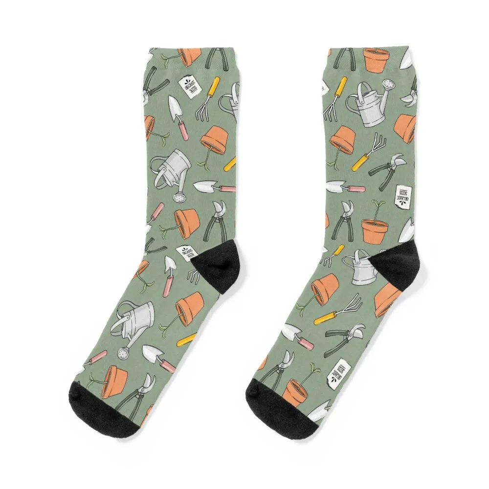 Gardening Time - gardening tools on sage Socks Climbing Sports custom sports Socks Female Men's