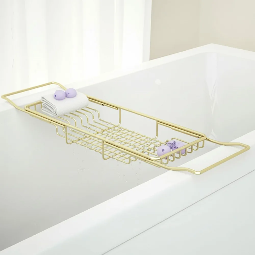 

Расширяемый поддон для ванны, регулируемый контейнер для ванны из нержавеющей стали с золотой отделкой, органайзер для спа-салонов для планшетов и вина