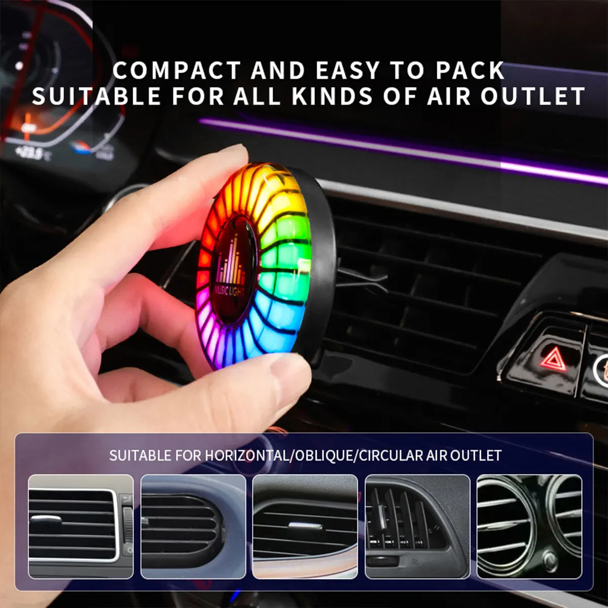 Car Music Rhythm Lamp Car Air Outlet Freshener D2 Vehicle-Mounted Color-Changing Audio Light App Control Music Atmosphere Light