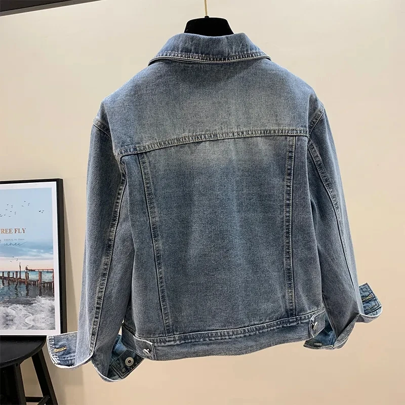 Denim Short Jacket Women's Korean version patch fabric 2025 Spring Autumn New Loose Coat Single breasted Cowboy Jackets Top