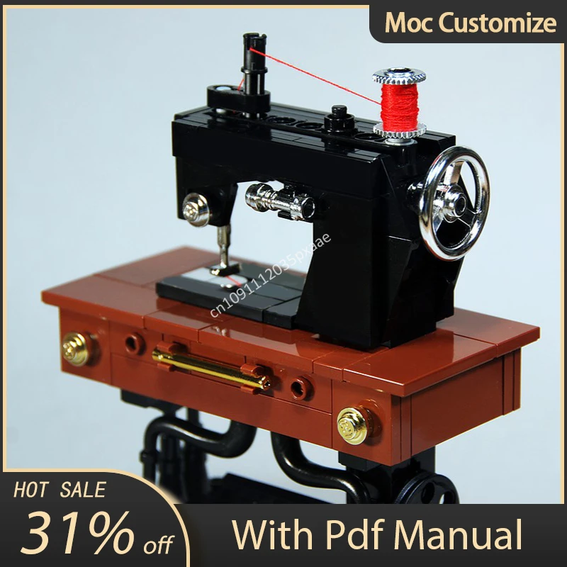 244pcs Moc Antique Singer Sewing Machine Kinetic Sculpture Automaton Building Blocks Assembly Creativity Bricks Toys Kids Gifts