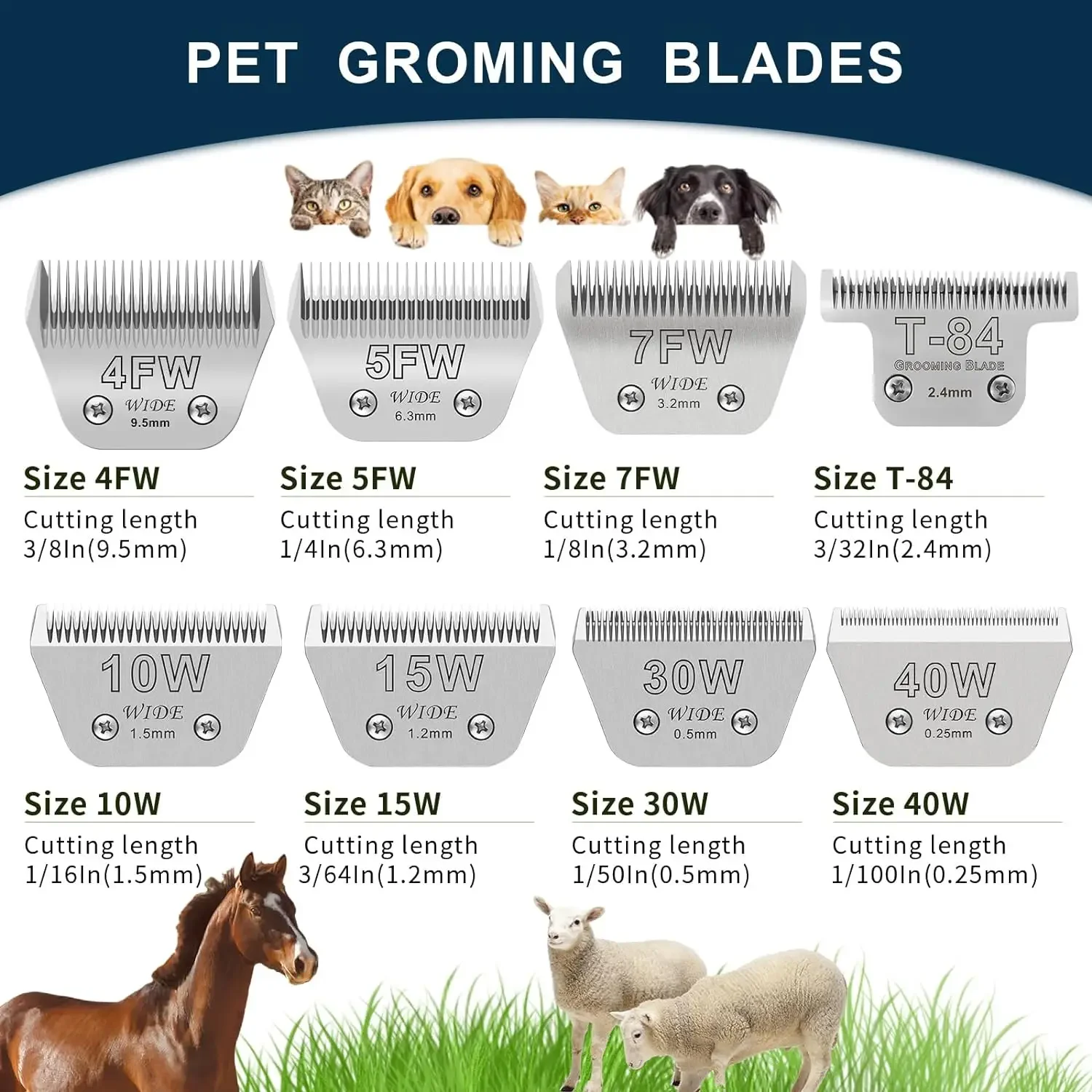 شفرة عريضة على شكل حيوان قابلة للفصل لمعظم ماكينة أنديس/أوستر جولدن، توربو A5، A6/Wahl KM كليبرز للعناية بالحيوانات الأليفة والكلاب والأغنام والخيول والخنازير