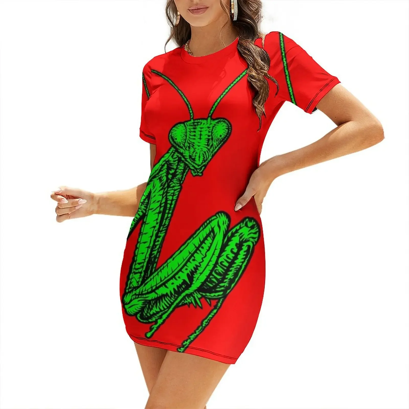 

PRAYING MANTIS .4 Short-Sleeved Dress elegant women's sets beach dresses women's dresses luxury Summer skirt Dress