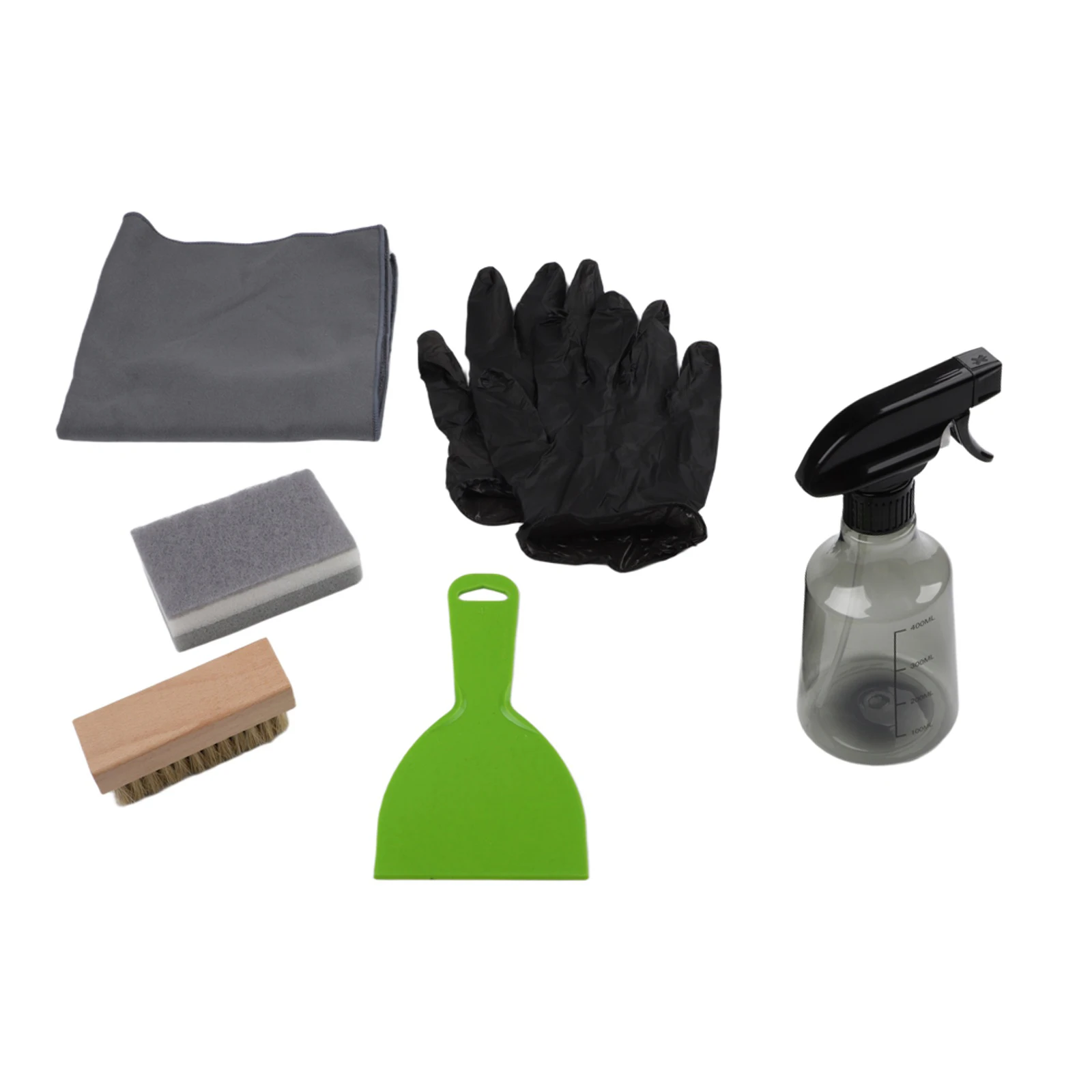 7 Piece Cleaning Tool Kit for Headstones with Microfiber Cloth Bristle Brush Spray Bottle Gloves Sponge and Scraper