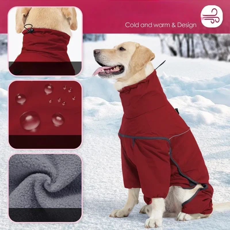 Big Dog Winter Four Legged Cotton Coat High Necked Reflective Waterproof Resistant Clothes Thick Fleece Double-layer Cotton Coat