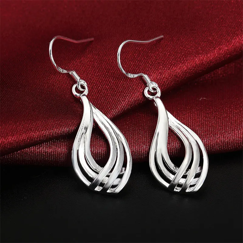 

925 Sterling Silver 37MM Fine Water Drop Women Earrings For Fashion Charm Wedding Party Gift Jewelry Wholesale