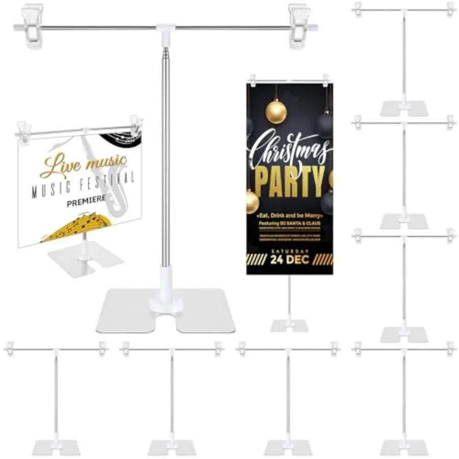 8 Pack Adjustable 11 in - 36.6 in High Metal Banner Holder Table Top Banner Display Poster Stand T Shaped Stand Desktop Busines