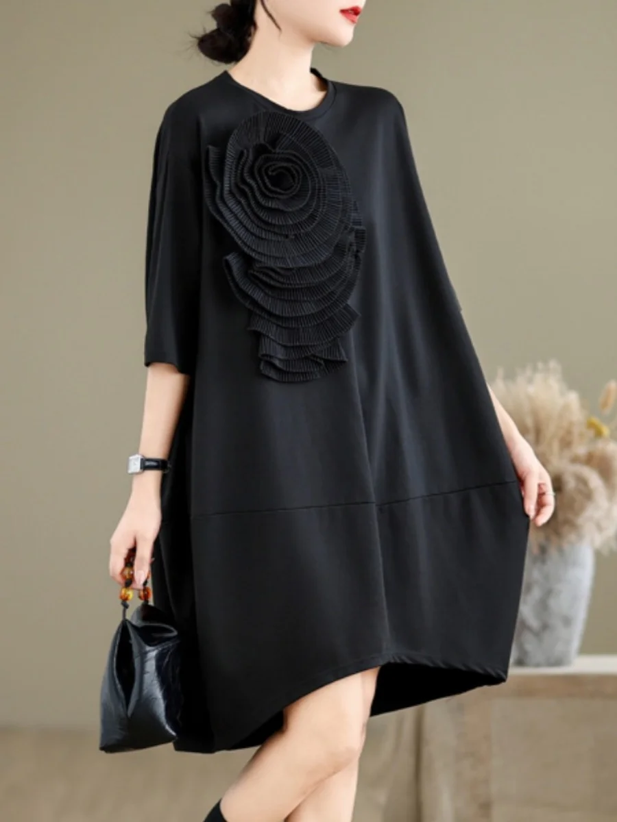 Été ample Midi Dr femmes T-shirt jupe Design Sensation petite ence t-shirt-dimensionnel fleur ort Sve Dr