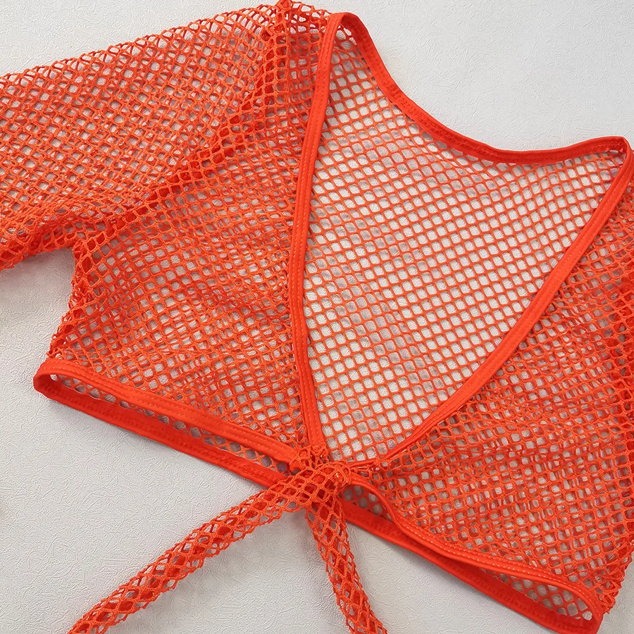 Oranje visnet badmode Cove Up String Halter String Micro 4-delige bikiniset Sexy badpak Dames Strandkleding Driehoeksbikinis