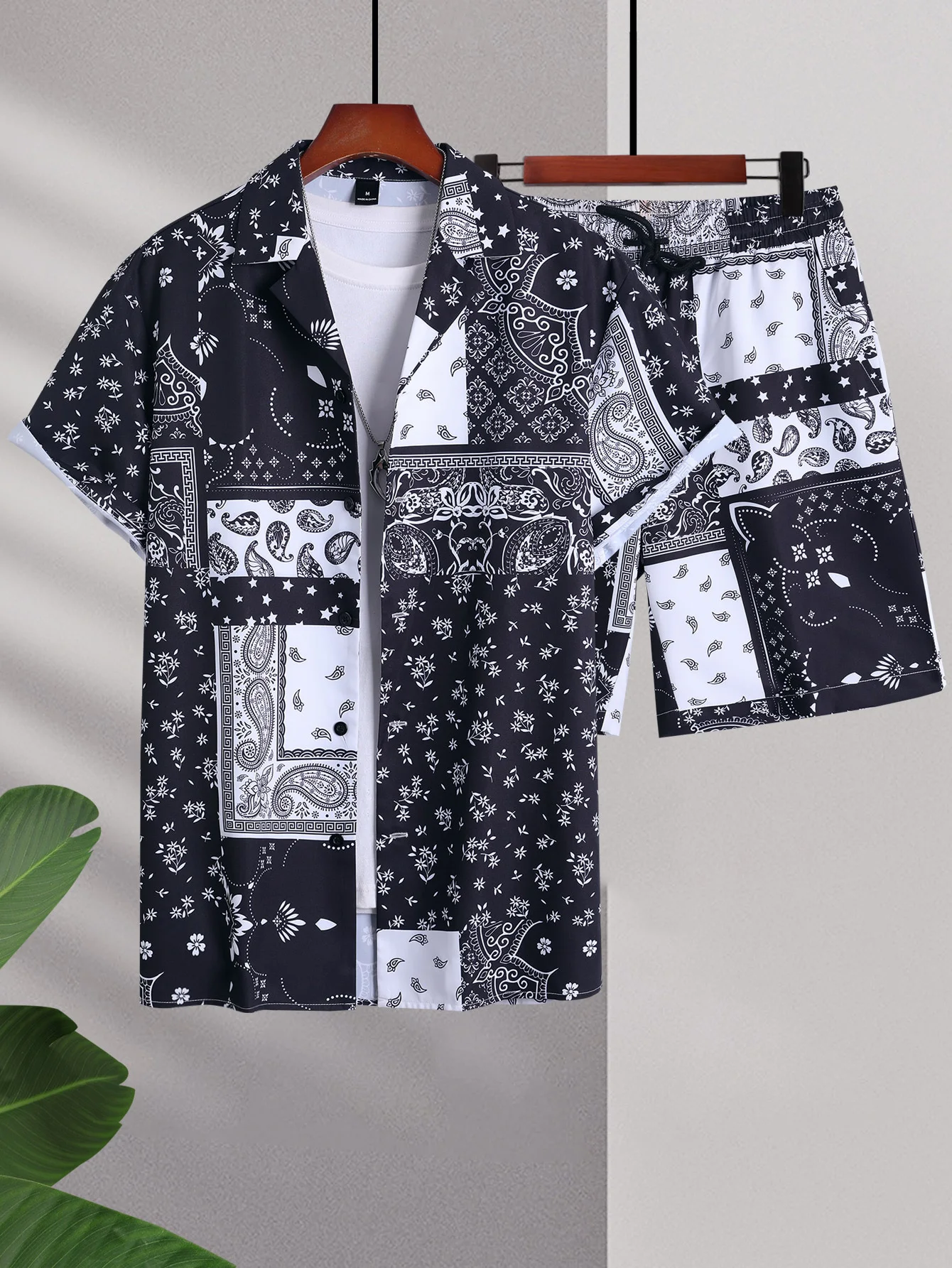 Conjunto de camisa de praia estampada em 3D masculina, estilo étnico retrô, manga curta, shorts casuais extragrandes, roupas havaianas, roupas de