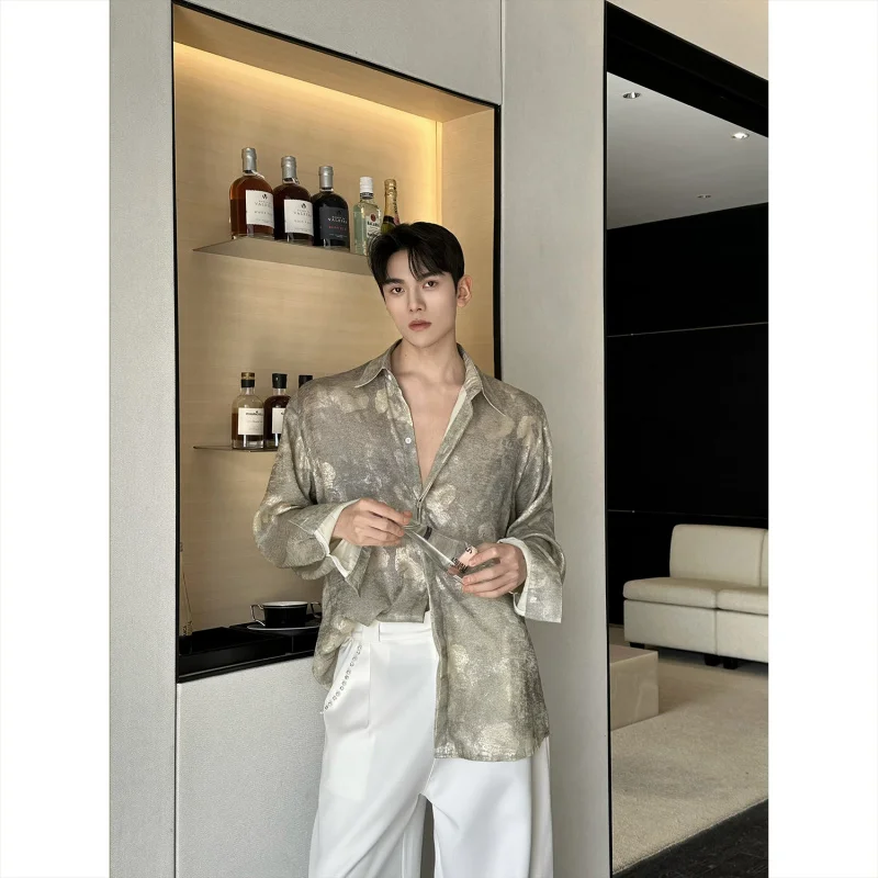 

Spring 2026 Men's Long Sve Tie Dye Satin Smooth Bright Color Collar irt Casual Sle Polyester Fiber Resistant to Deform...