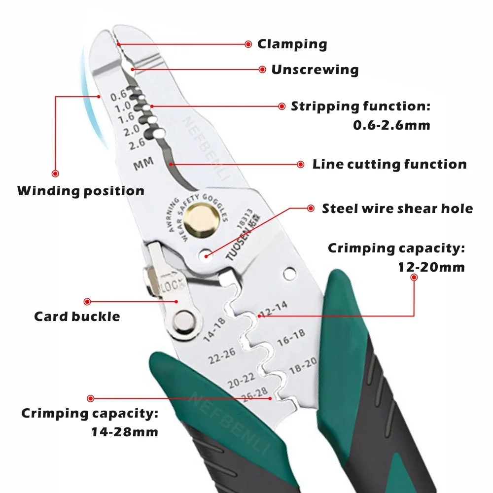 Multifunctional Wire Stripping Pliers Copper Pipe Crimper Wire Snap Ring Terminals Crimpper Electrician Wire Stripper Tools