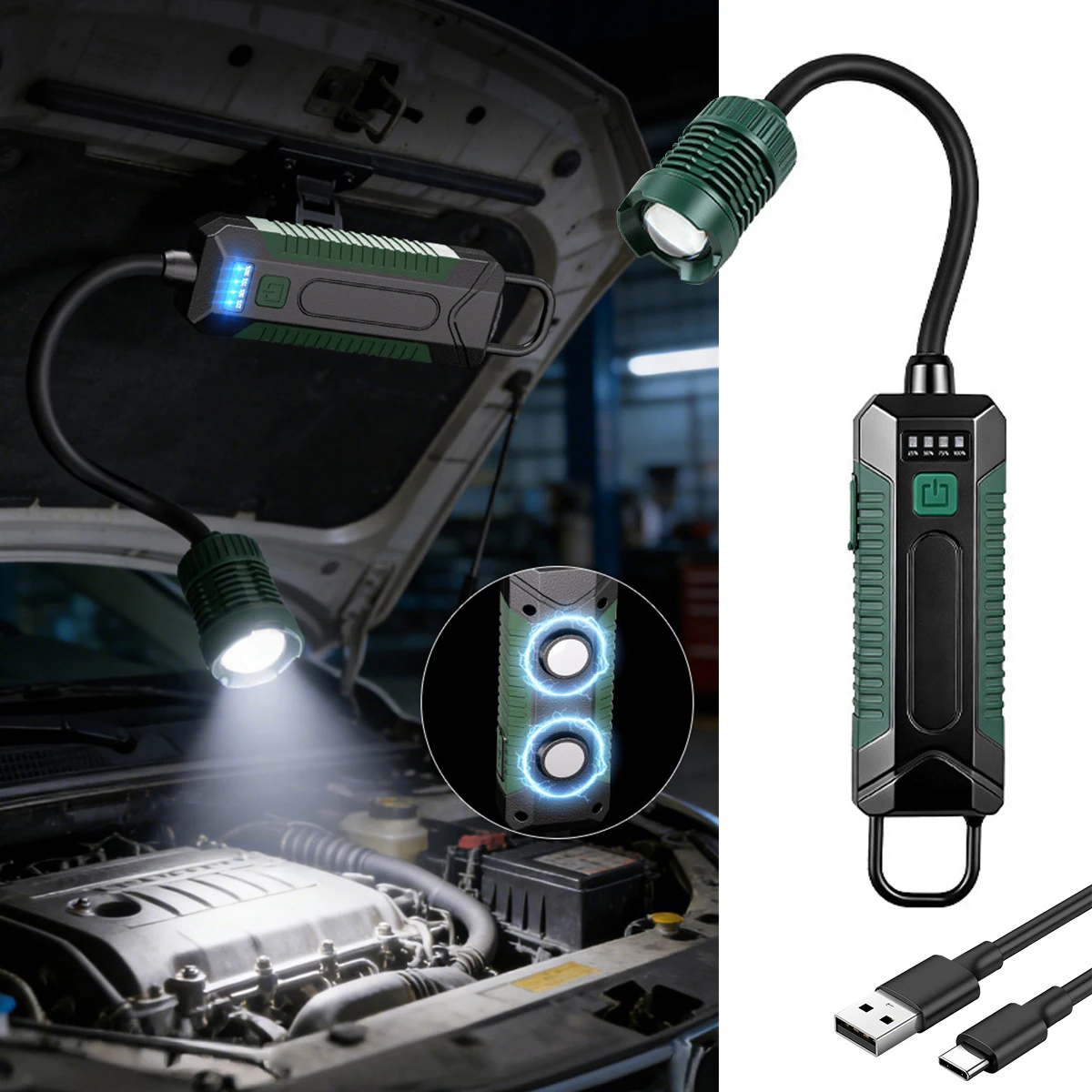 

Перезаряжаемый светодиодный рабочий фонарь USB 360° ° Гибкая лампа-гусиная шея с аккумулятором 2000 мАч для кемпинга, рыбалки, авторемонта и экстренных ситуаций