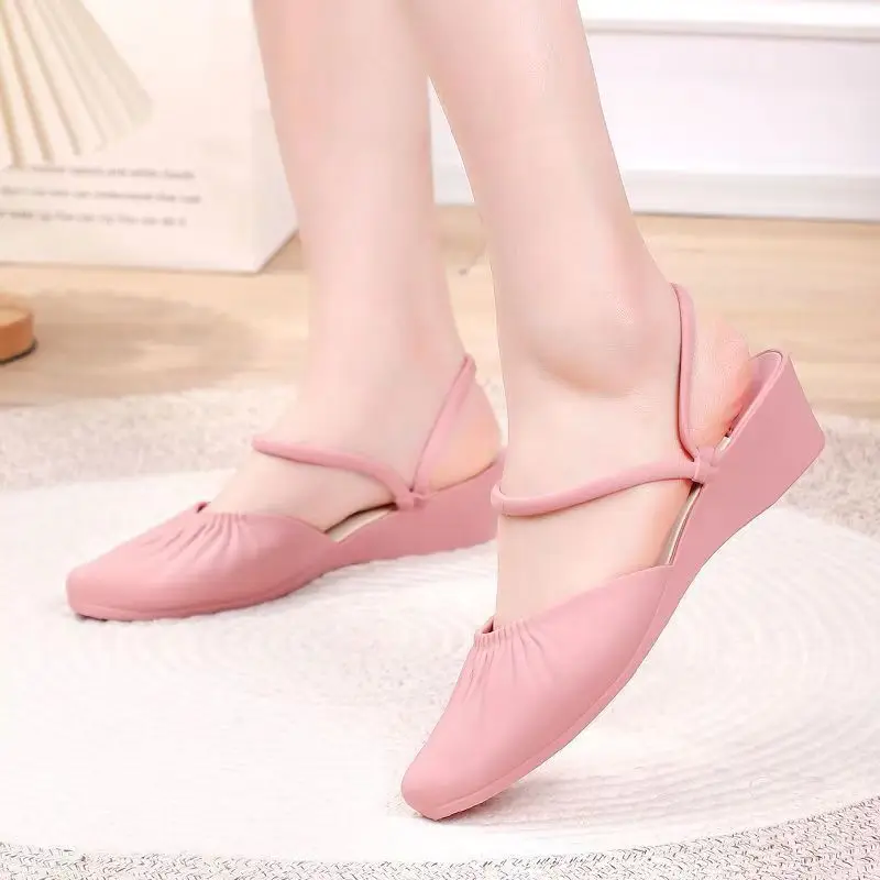 2024 New Women's Summer Baotou Low Heels Sandals Soft Sole Non Slip Dual Purpose Outdoor Pointed Toe Sandals Slippers