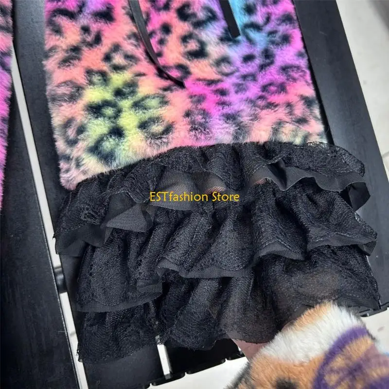 

Y5GC 1 пара штабелируемых плюшевых носков с леопардовым узором, модные рукава для танцев, тренировок в холодную погоду, стиль