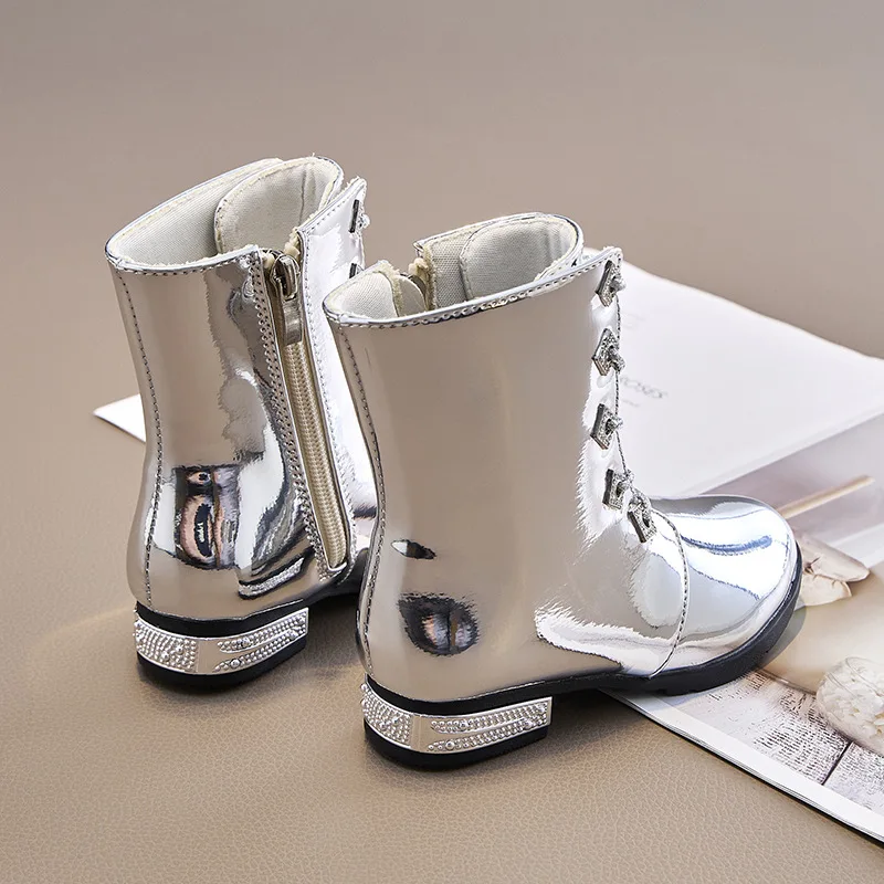 Girls Boots Autumn Winter Toddler Kids Princess Fashion Brand Middle Calf Boots Children Patent Leather Soft Sole Shoes