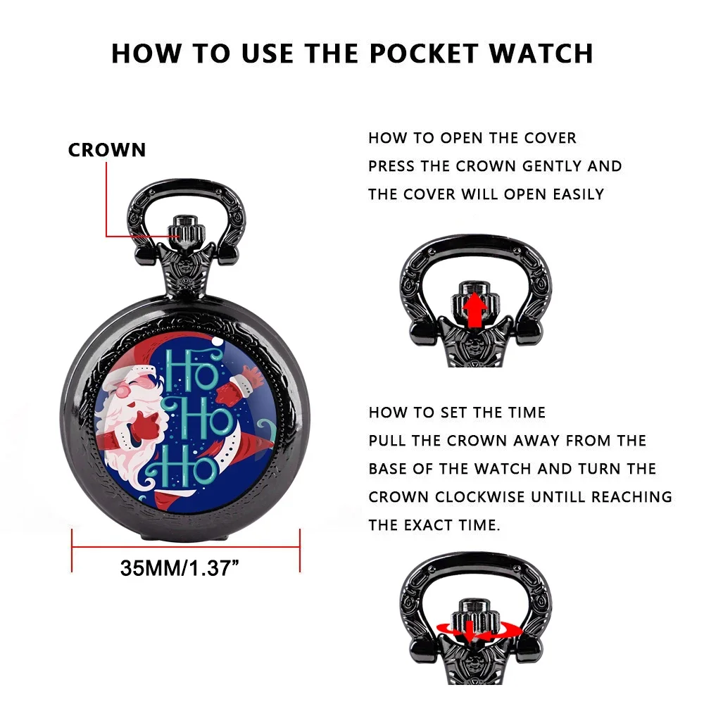 ساعة جيب كوارتز مصنوعة يدويًا على شكل قبة زجاجية - سلسلة متينة، قرص أرقام عربية، هدية عيد الميلاد غير عادية للرجال والأطفال #6