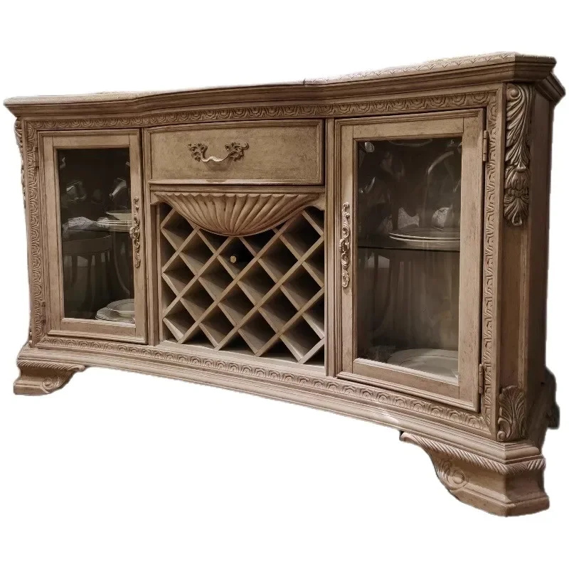 

Обеденный боковой шкаф из массива дерева, стеклянный винный шкаф, ретро-гостиная, резной витрина