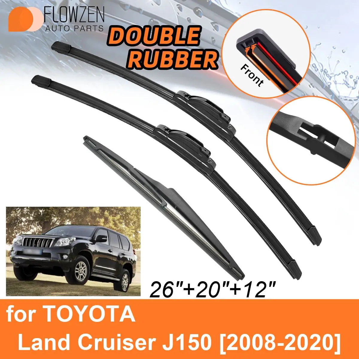 Double Rubber Car Wiper Blades for TOYOTA Land Cruiser J150 2008-2020 Rear Blades Accessories