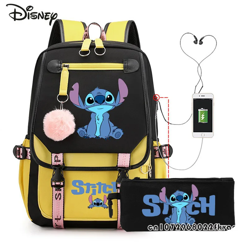 Disney Stitch New Men's USB Backpack Fashion High Quality Travel Backpack Cartoon Versatile Large Capacity Student Backpack