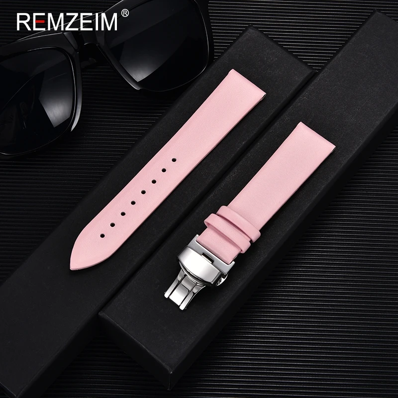 16mm 18mm 20mm 22mm Ultra Thin Soft Leather Strap Watchbands Watch Strap with Automatic Butterfly Clasp Buckle Bracelets