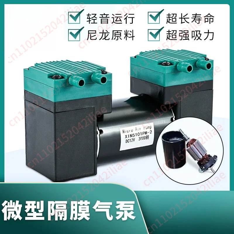 Miniature diaphragm vacuum pump DC 220V double head pump Small 12V oil-free silent diaphragm air pump