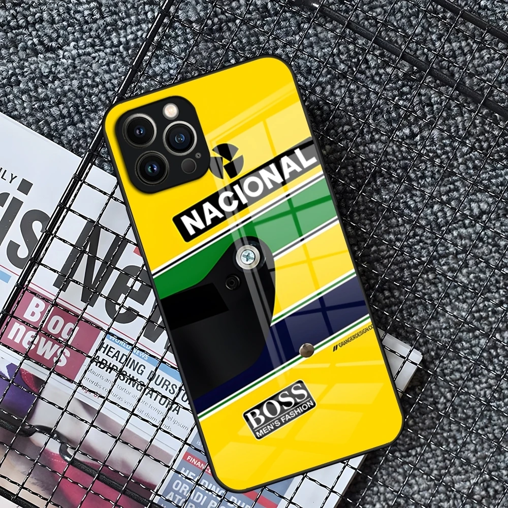 MINISO-Driver A-Ayrton S-Senna Phone Case For IPhone 16 15 14 Pro 11 13 12 Mini XS XR Max 8 7 6 Plus SE 2020 Glass Design Cove