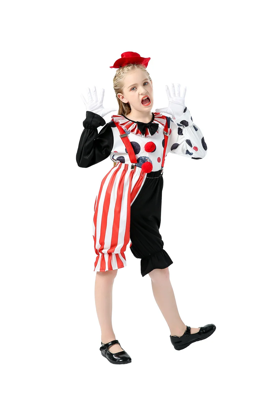 Halloween Kids Circus Clown Hat Cosplay Costume Boy Girl For Carnival Funny Clown Costumes Fancy Party Uniform