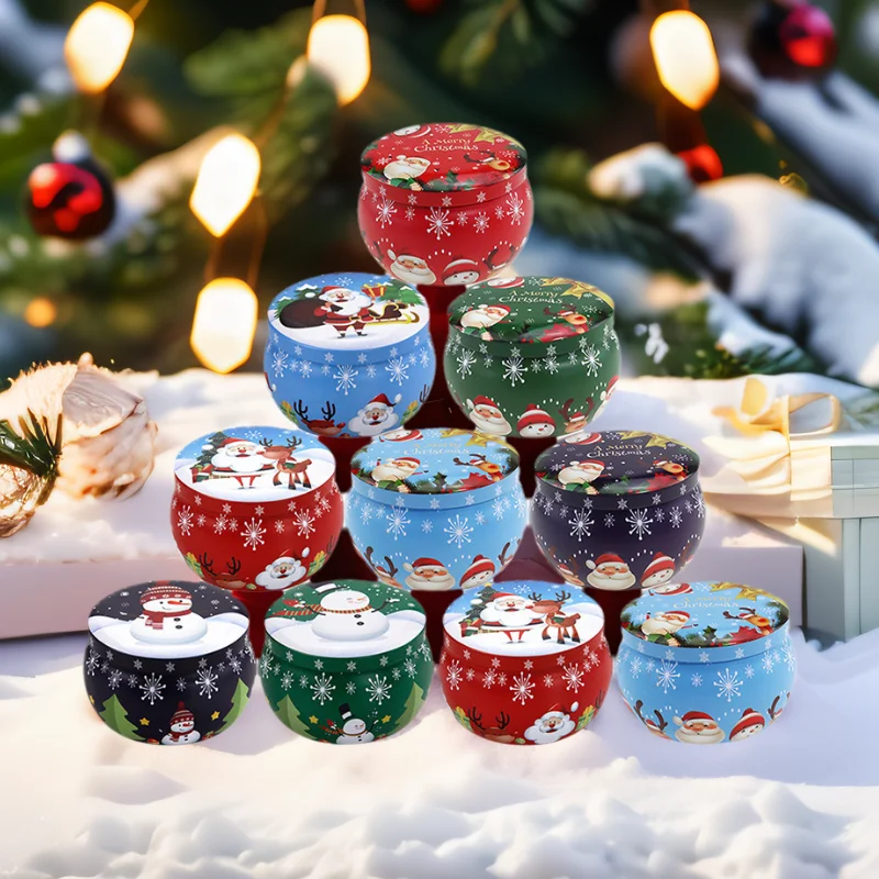 1pc Empty Travel Christmas Aromatherapy Candle Jar Christmas Scented Candle Tin Jar Soy Wax Plant Candle Gift Box Only Empty Jar