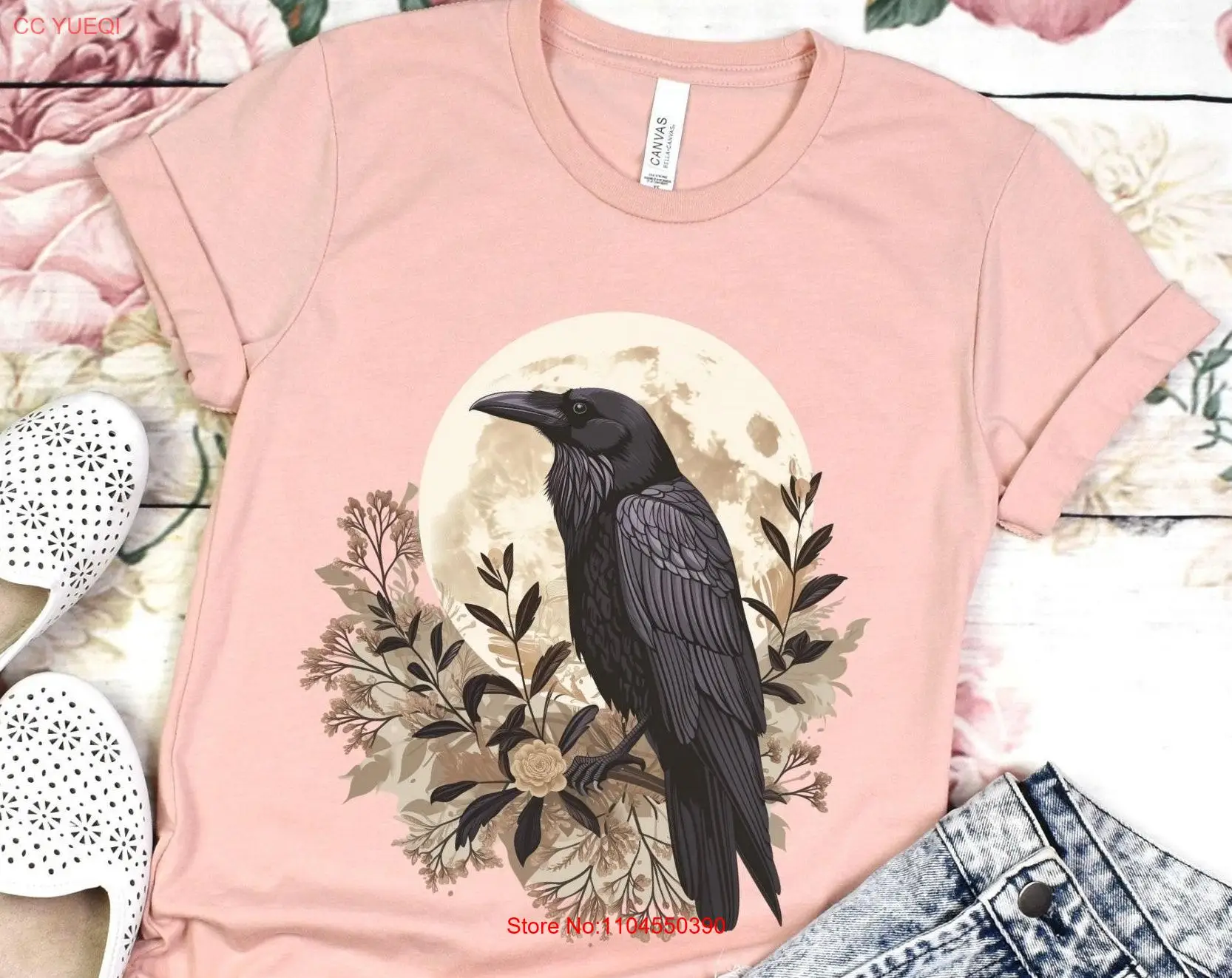 Whimsigoth Raven T Shirt Gothic Boho Crow Witchy Dark Academia Evermore Goblincore long or short sleeves