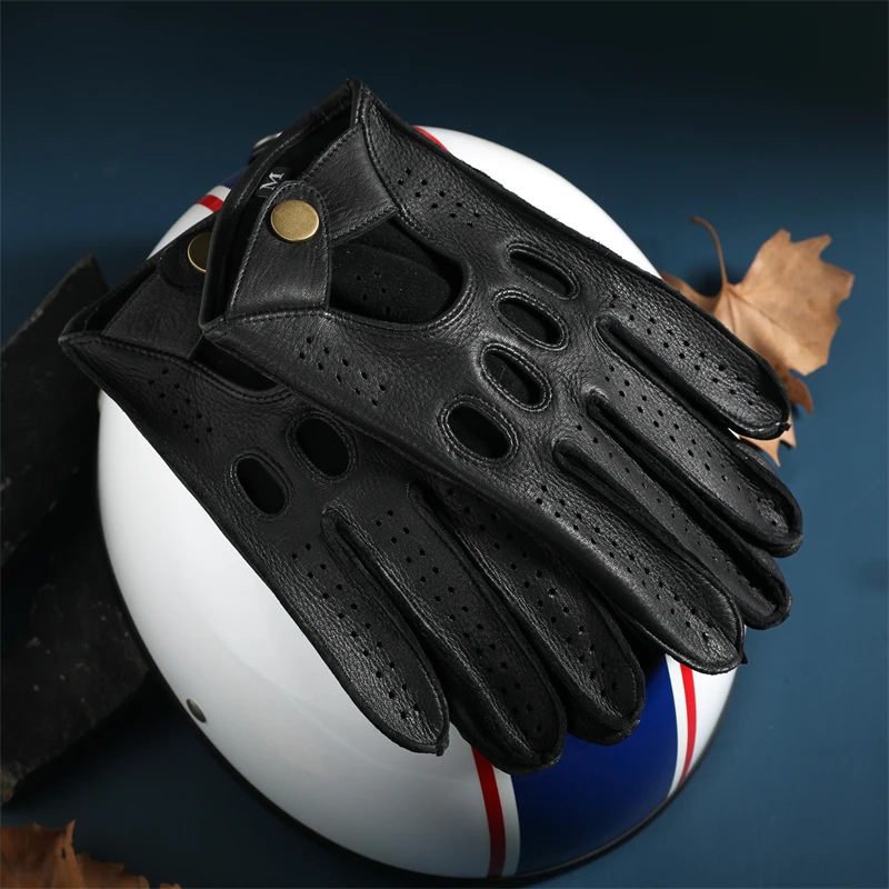 Gants en peau de daim pour hommes, gants en cuir pour conducteurs de moto, gants en cuir pour écran tactile