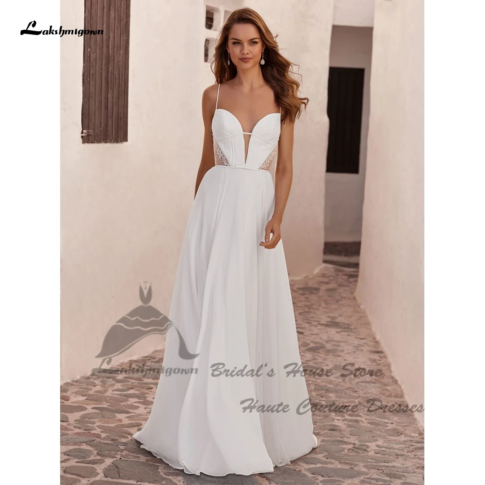 Lakshmigown Sexy Women A Line Chiffon Wedding Dresses Beach Summer 2025 Vestidos Puffy Beading Boho Bridal Gowns Customized