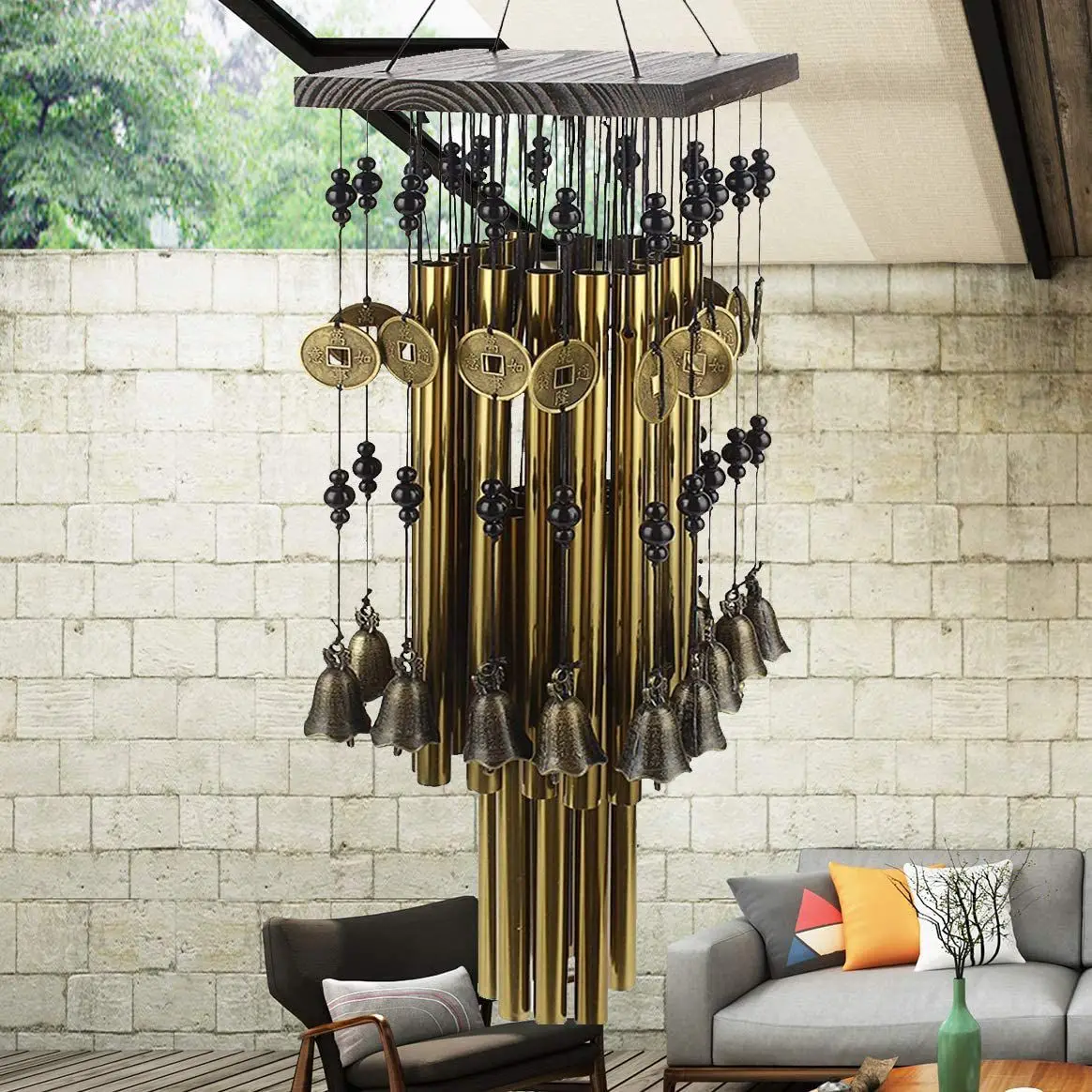 Outdoor Indoor Metal Tube Wind Chime with Copper Bell Large Windchimes For Yard Patio Garden Terrace Decoration 80cm