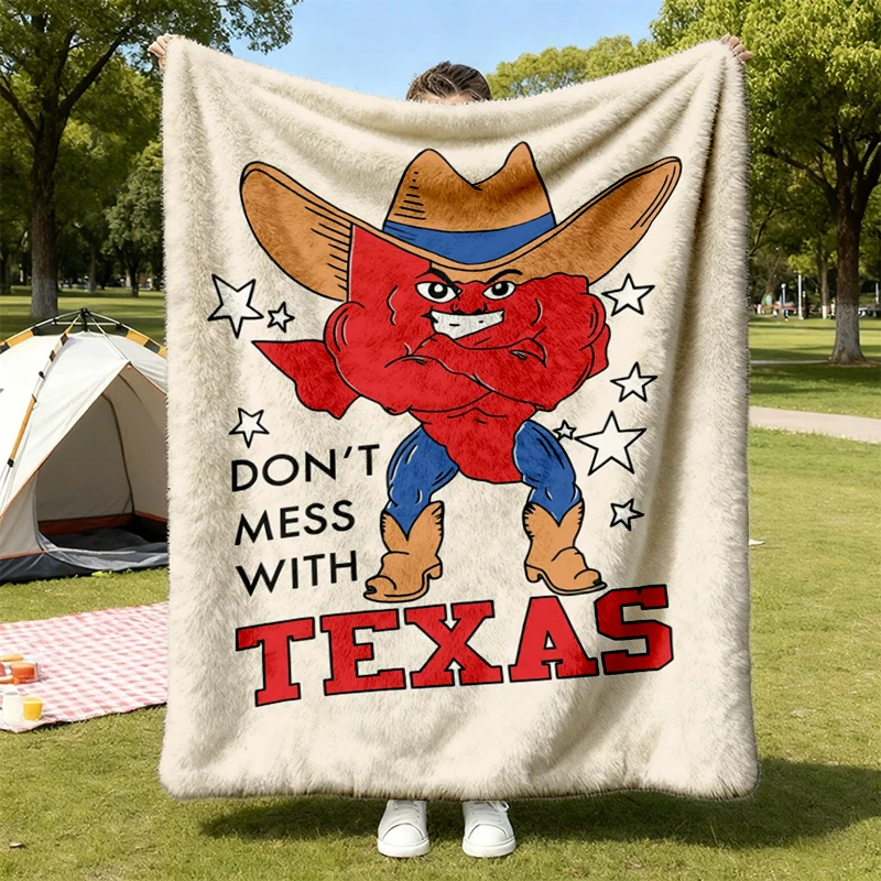 Retro Don't Mess With Texas Flannel Blanket, Texas Mascot Throw, Vintage Americana Gift