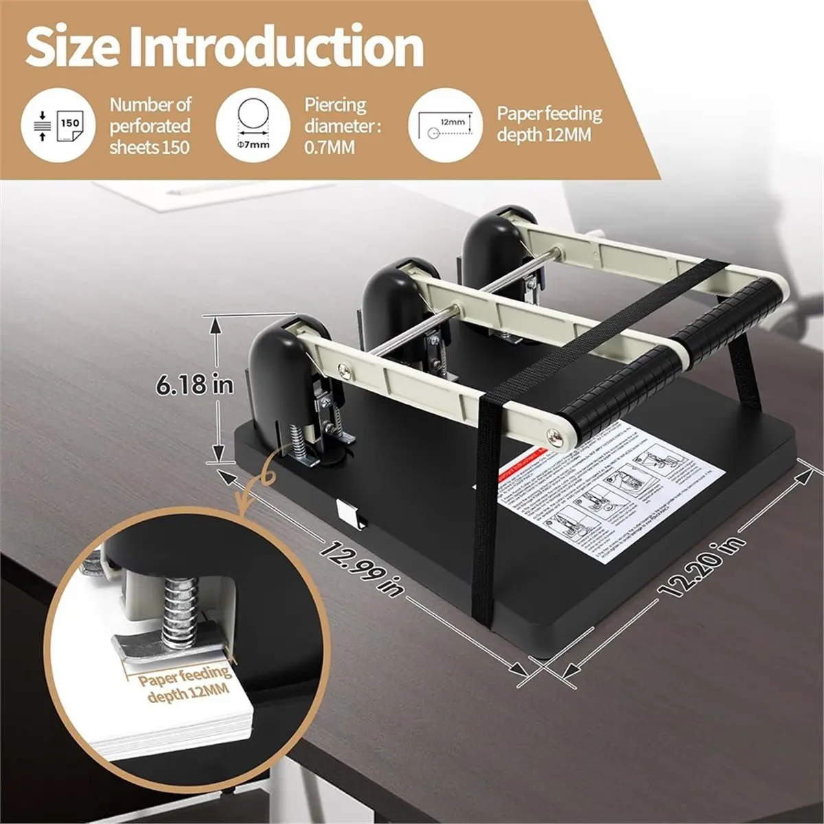 Best sales 2026 Professional 3-Hole Punch, 150 Sheet Capacity, Ergonomic Handle, Replaceable Cutter, Large Tray