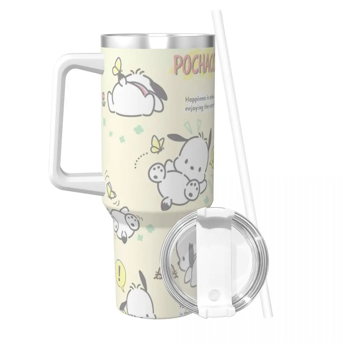 Pochacco Sanrio Tumbler Cold Drink Water Bottle Heat Preservation Stainless Steel Thermal Mug Printed Beach Mugs Cup