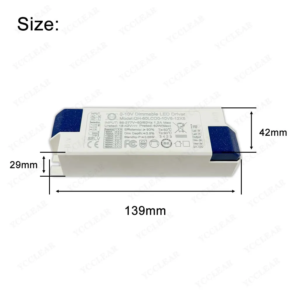 LED Driver 0-10V Dimmable 1600mA 1500mA 1300mA 1200mA 1100mA 900mA Lighting Transformers For 40W42W45W48W50W56W60W Power Supply