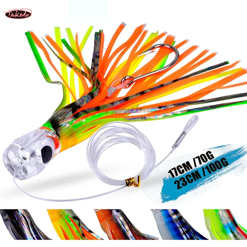 

TAKEDO Приманка для осьминога с одним крючком, юбка в виде кальмара, приманки для морской рыбалки, искусственная приманка для троллинга на лодке для Wahoo Mackerel Tuna Marlin