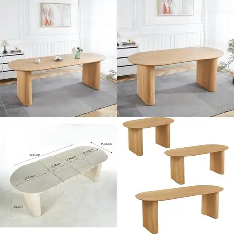 Mesa de comedor extensible ovalada para 6-10 plazas, mesa de cocina moderna con patas de madera, mesa de comedor grande de mediados de siglo