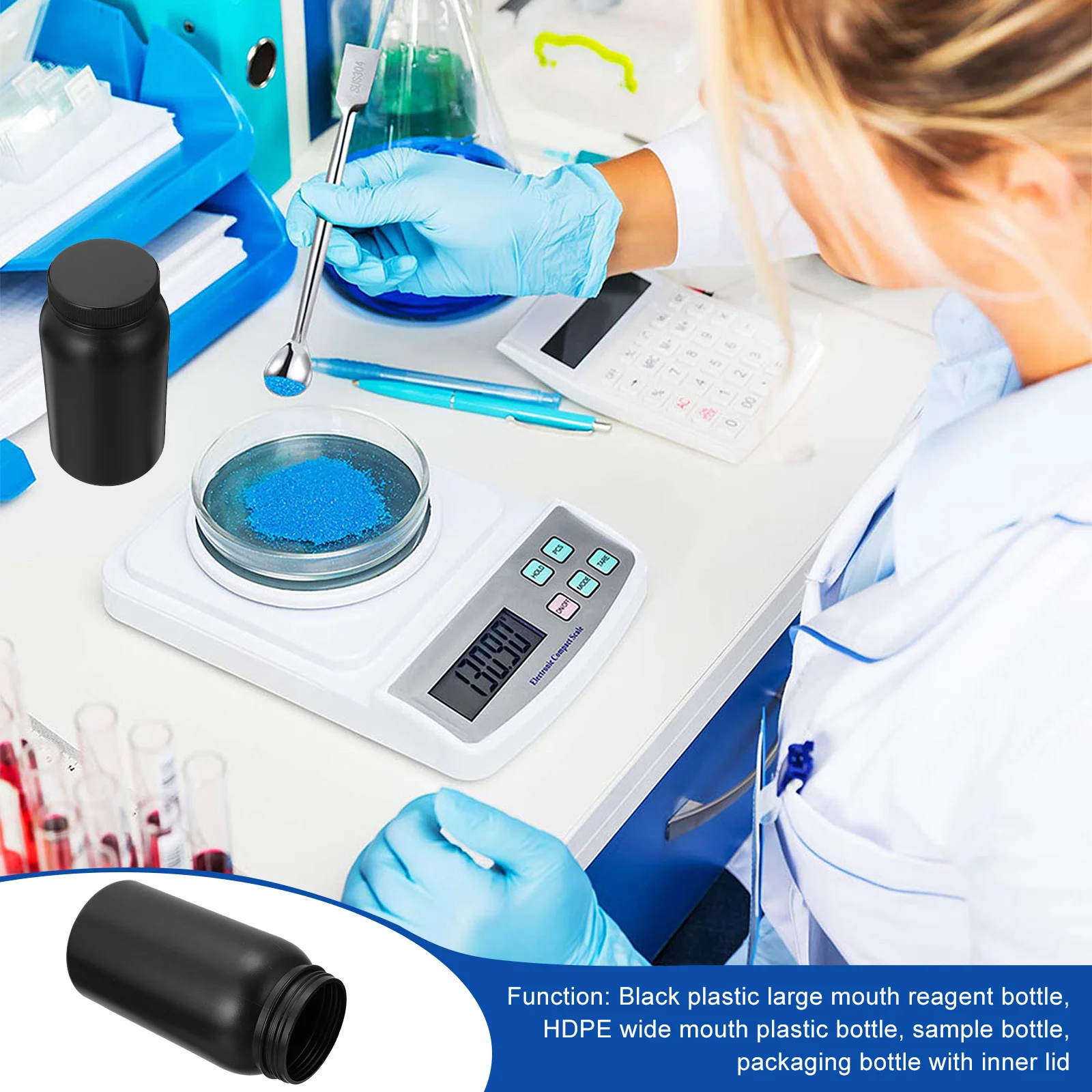 1 قطعة زجاجة كاشف البلاستيك مختومة 1000 مللي أسود واسعة الفم مختبر الكيميائية عينة تخزين زجاجة كاشف بلاستيكية #1