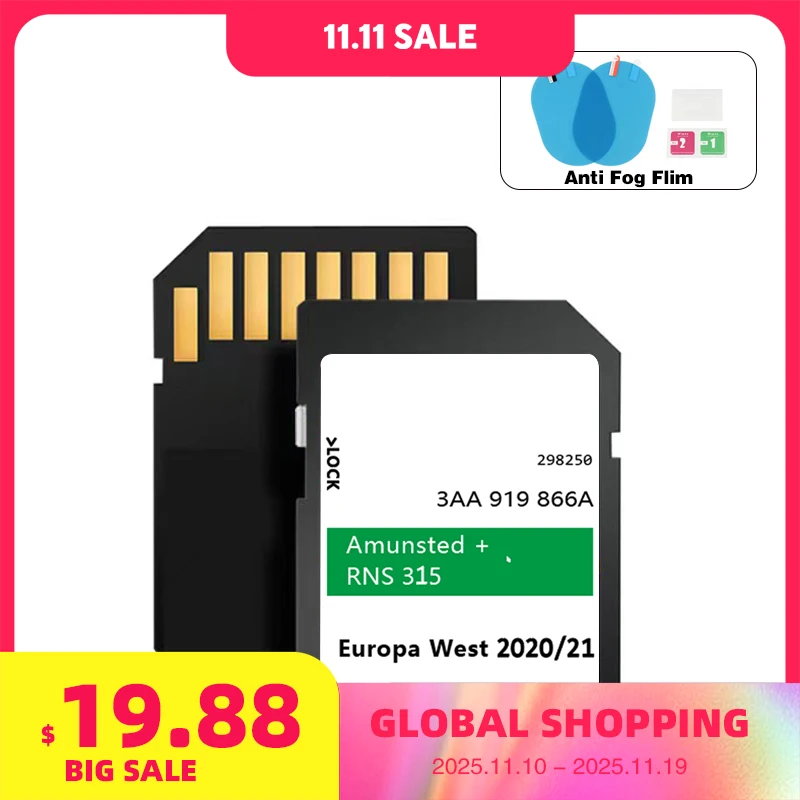 

for Skoda Yeti Fabia Roomster Octavia Superb Car with RNS 315 Navigation Amunsted + 2021 SD Card Europe UK Maps 3AA919866A GPS