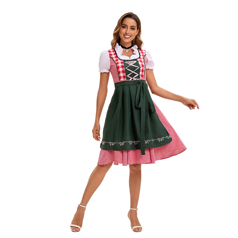 Damska niemiecka sukienka Dirndl Oktoberfest Dirndl zasznurowana sukienka festiwalowa Oktoberfest kostium przebranie na karnawał Party Plus rozmiar sukienki