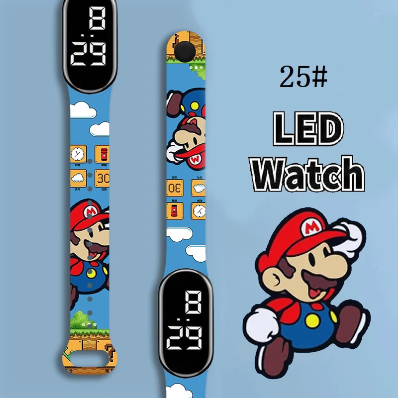 

Super Mario Strap LED Electronic Watch Fashion Colorful Bracelet Touch Waterproof Anime Character Pikachu Educational Children's