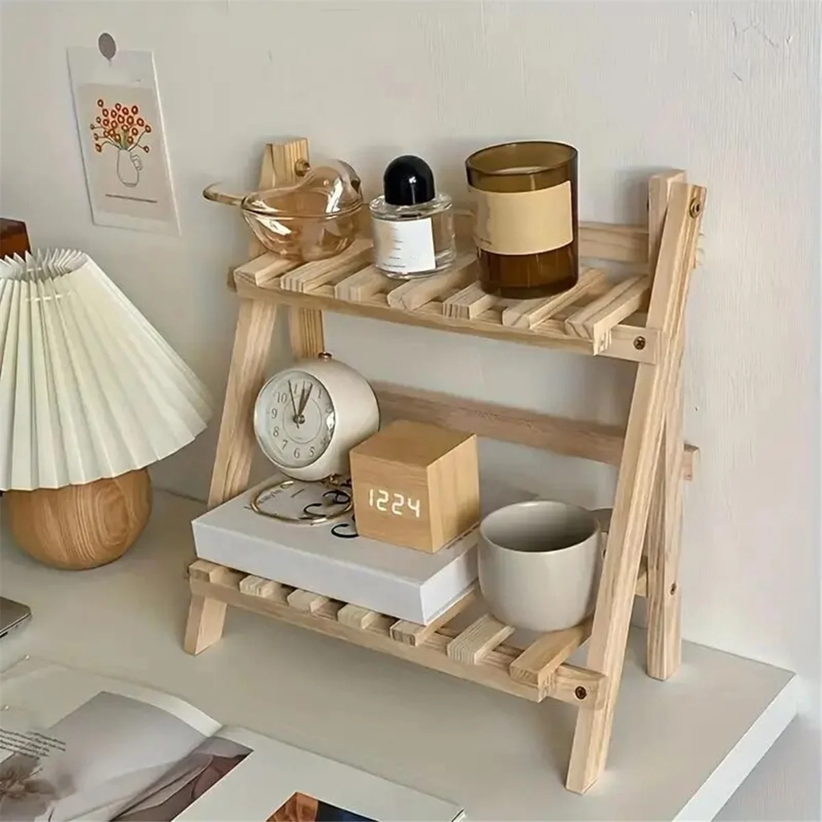 

Wooden Storage Rack, 2-Layer Desktop Storage Rack, Ladder-Shaped Desk Display Rack, Desktop Office Storage Rack