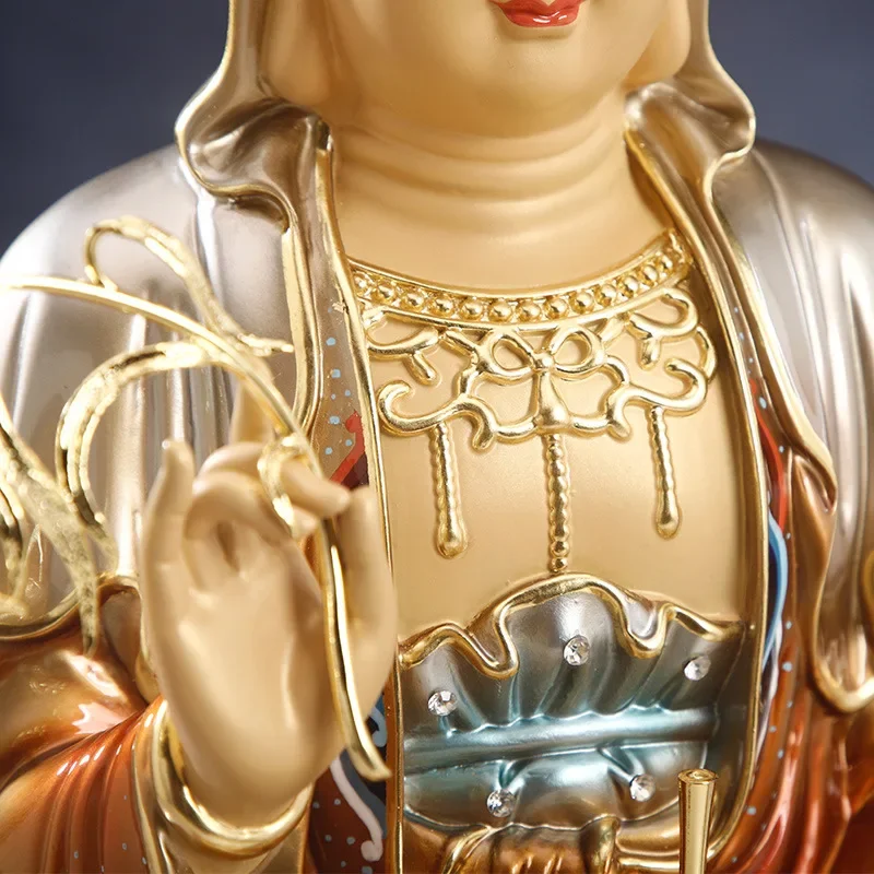 DSA pure copper painted Guanyin Bodhisattva home offering lotus Guanyin Buddha statue Guanyin Sa Po three holy bronze