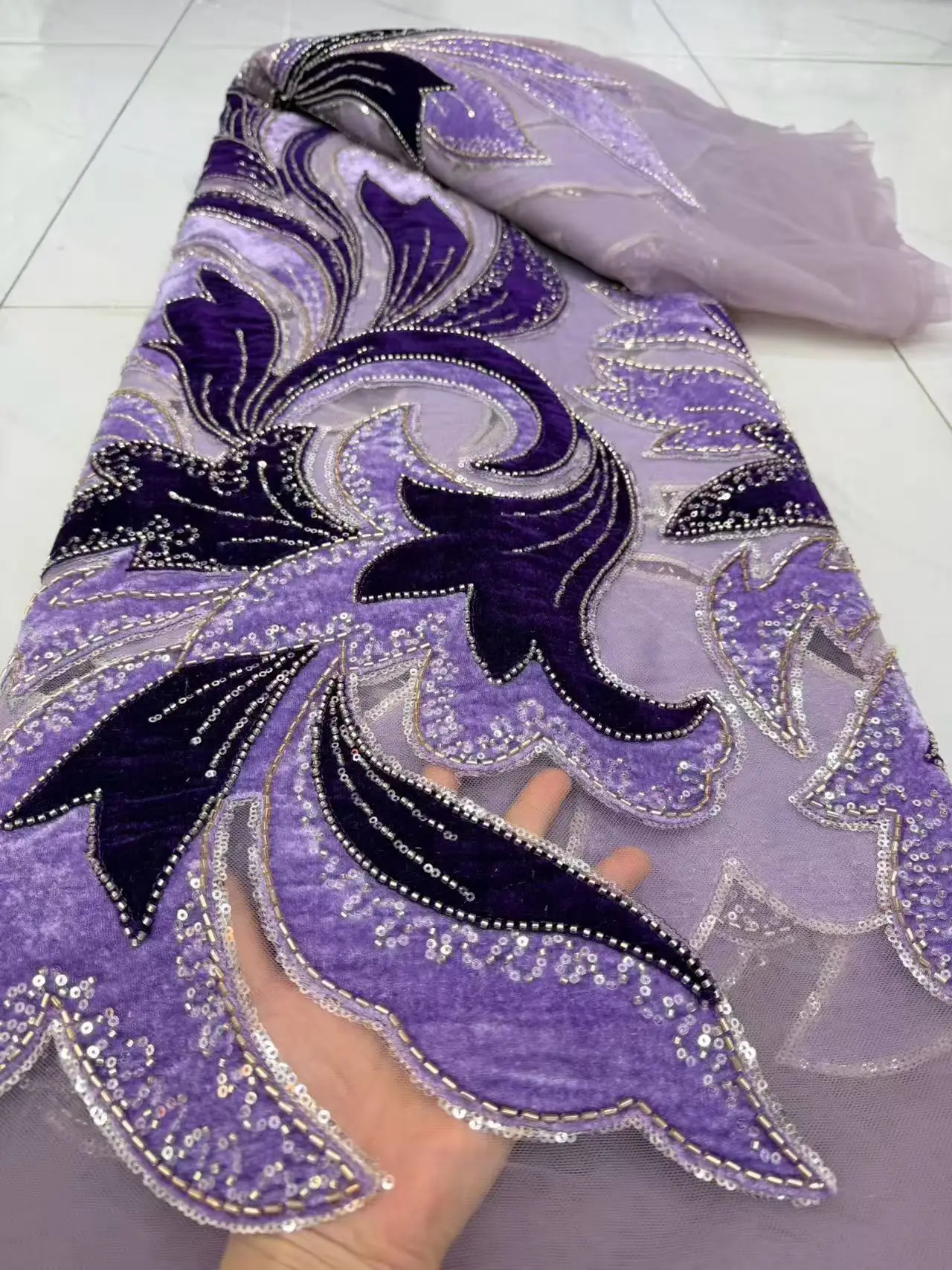 2026High Quality African Nigerian Tulle Lace Fabric Embroidery Party Dress Sequins Guipure Fabric For Sewing Velvet 5Yard DP0540